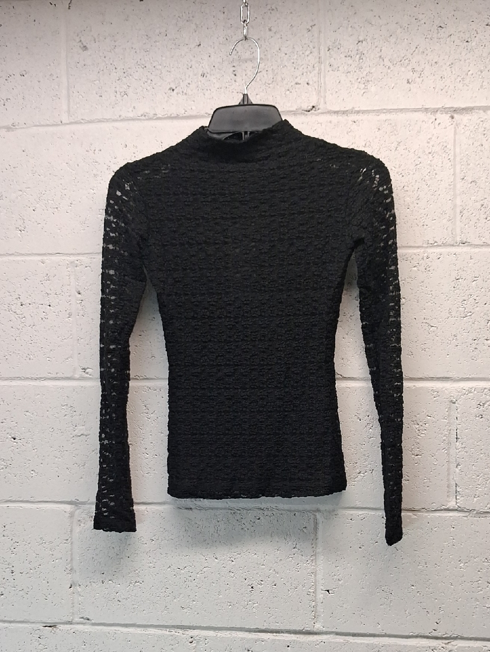 NWT Womens Cocobebe Black Long-Sleeve Lace Mock Neck Top